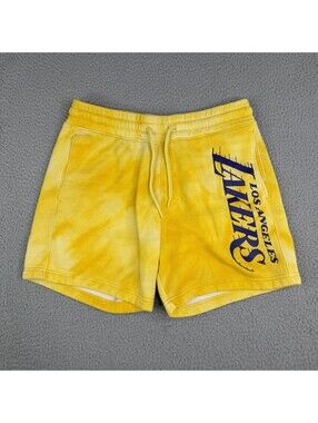 NBA LA Lakers Basketball Fleece Yellow Tie Dye Basketball Shorts Mens Size S